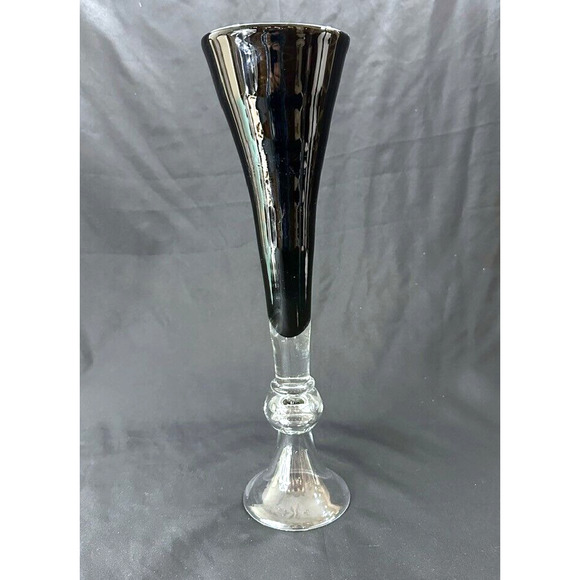 Hand Blown Glass Art Black Vase by Hurricane 15.25" - Picture 1 of 8